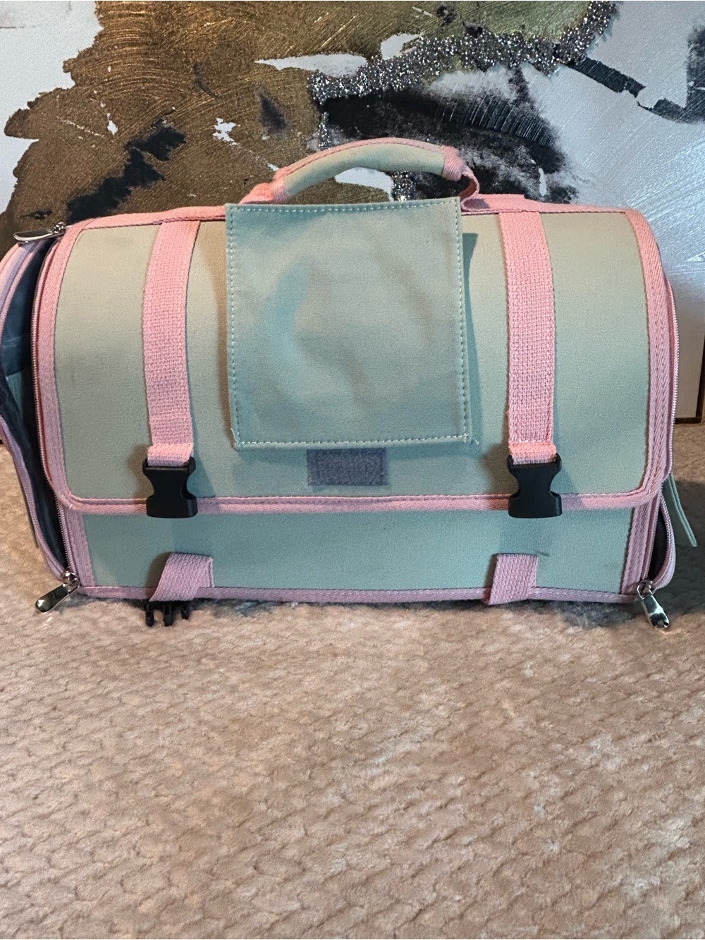 Grey and Pink Soft-Sided Small Pet Carrier
